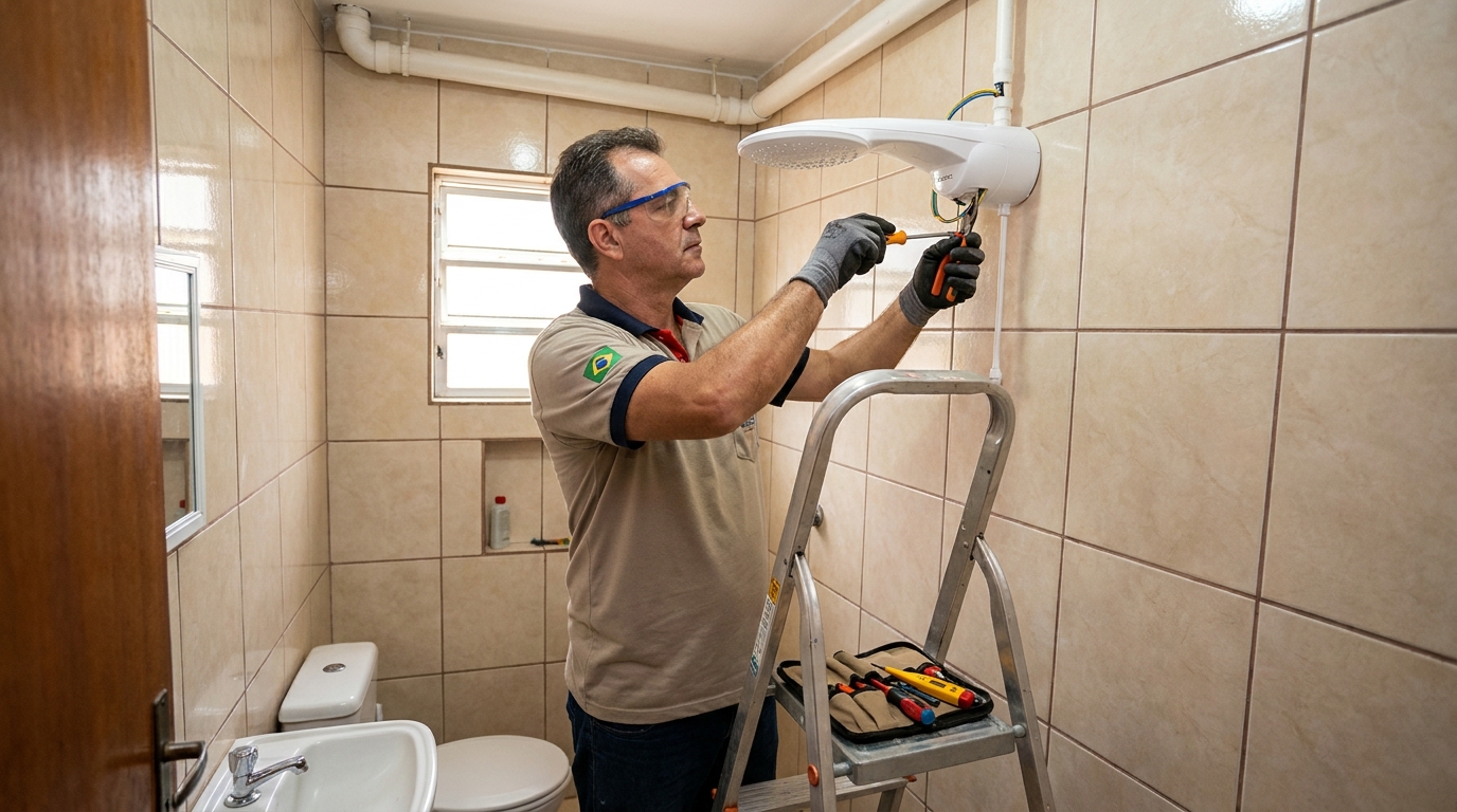 Substituição de Chuveiro Antigo em Porto Seguro‑BA